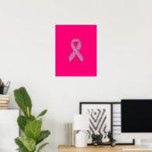 Fuchsia Glitter Style Pink Ribbon Awareness Poster (Home Office)