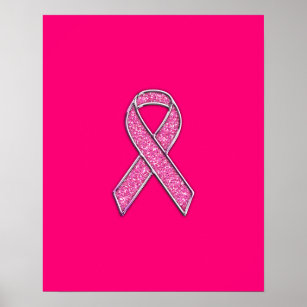 Fuchsia Glitter Style Pink Ribbon Awareness Poster