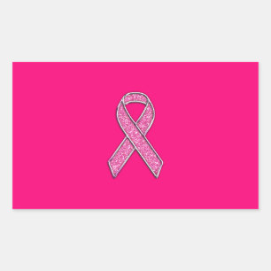 Fuchsia Glitter Style Pink Ribbon Awareness Rectangular Sticker