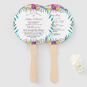 Fuchsia Gold Floral Chic Wedding Program Hand Fan