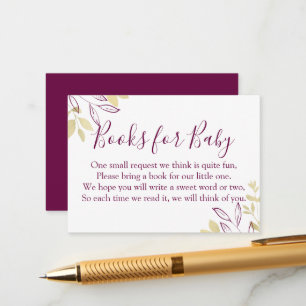 Fuchsia & Gold Foliage Baby Shower Book Request Enclosure Card