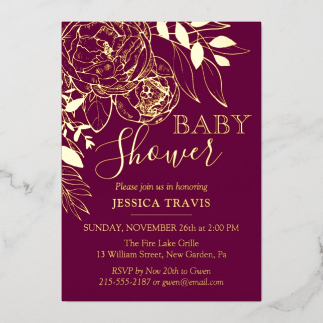 Fuchsia & Gold Modern Floral Baby Shower (Front)