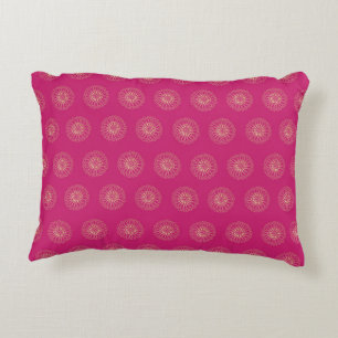 Fuchsia Golden Zinnia Flower Medallions Decorative Cushion