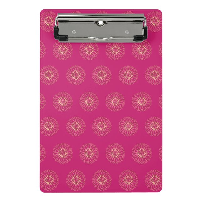 Fuchsia | Golden Zinnia Flower Medallions Mini Clipboard (Front)