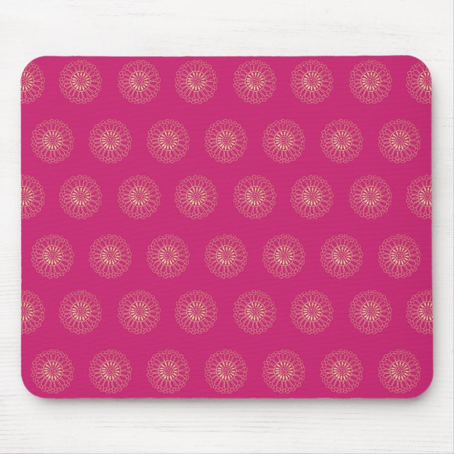 Fuchsia | Golden Zinnia Flower Medallions Mouse Mat (Front)