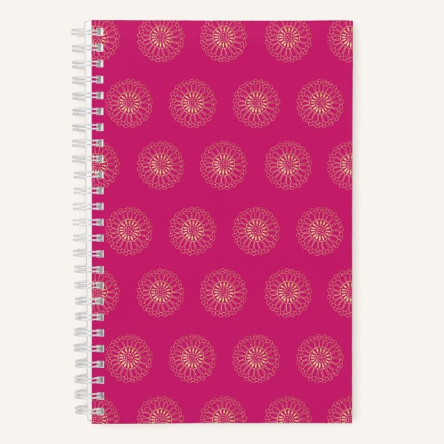 Fuchsia | Golden Zinnia Flower Medallions Notebook (Front)