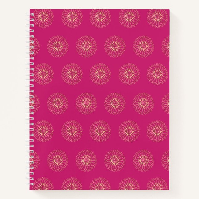 Fuchsia | Golden Zinnia Flower Medallions Notebook (Front)