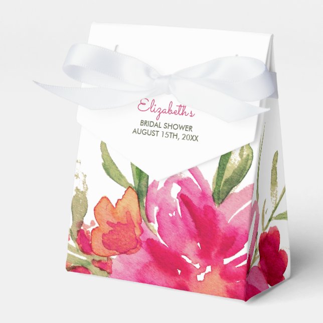 Fuchsia Green Watercolor Floral Bridal Shower  Favour Box (Front Side)