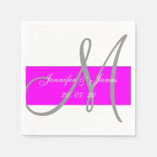 Fuchsia Grey Modern Wedding Paper Napkins