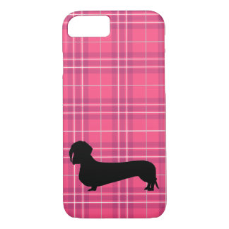 Fuchsia Grey Plaid Dachshund Pattern Preppy iPhone 8/7 Case