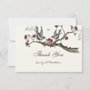 Fuchsia & Grey Vintage Birds Wedding Invitations