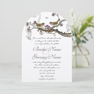 Fuchsia & Grey Vintage Birds Wedding Invite