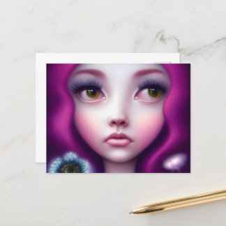 Fuchsia Hair Green Eyes Girl Postcard