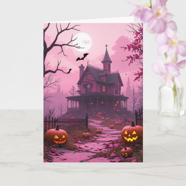 Fuchsia halloween mansion card (Orchid)