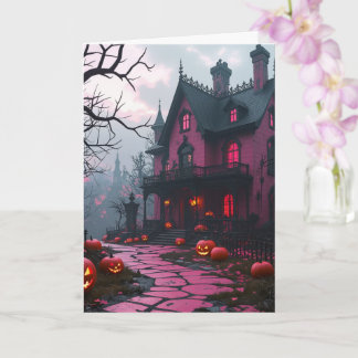 Fuchsia halloween mansion card