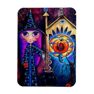 Fuchsia Halloween Witch Alchemy Owl Big Eyes Magnet