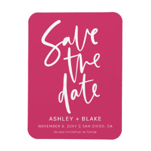 Fuchsia Handwritten Modern Save the Date Magnet