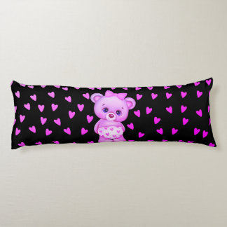 Fuchsia Heart Print Teddy Bear Body Pillow