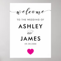Fuchsia Heart Wedding Welcome Sign, Hot Pink