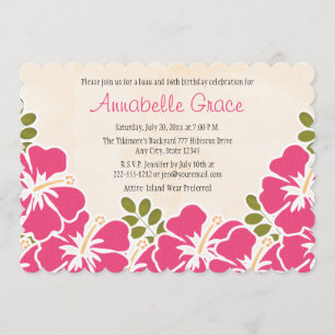 Fuchsia Hibiscus Hawaiian Sweet Sixteen Birthday Invitation