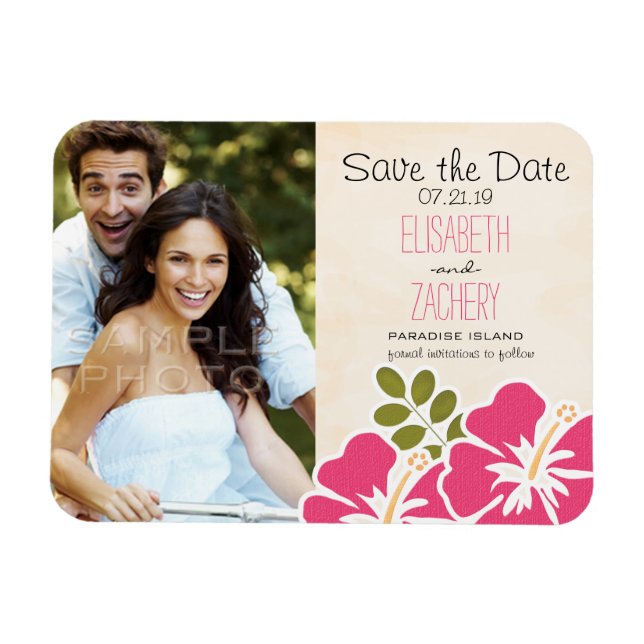 Fuchsia Hibiscus Tropical Save the Date Magnets (Horizontal)