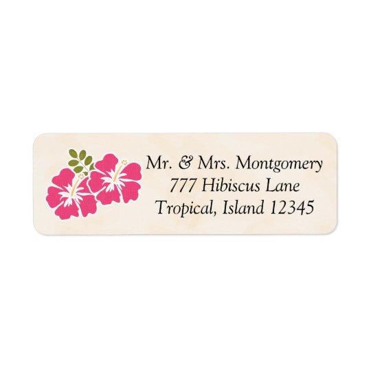 Fuchsia Hibiscus Tropical Themed Hawaiian Return Address Label