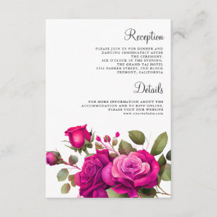 Fuchsia Hot Pink Roses Wedding Details Enclosure Card