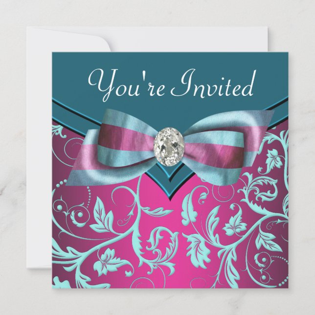 Fuchsia Hot Pink Teal Blue All Occasion Party Invitation (Front)