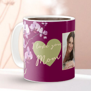 Fuchsia I Love You Mom Floral Mother's Day Photo Coffee Mug