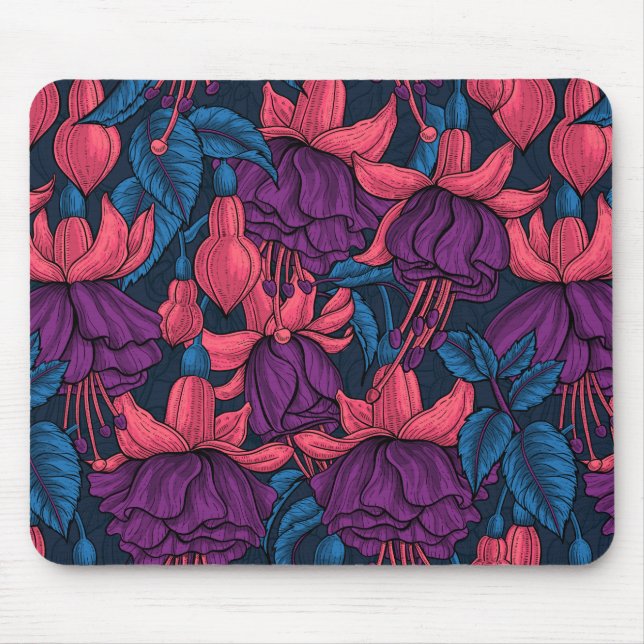 Fuchsia in blue and purple mouse mat (Front)