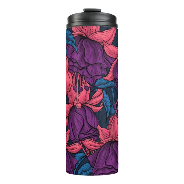 Fuchsia in blue and purple thermal tumbler (Front)