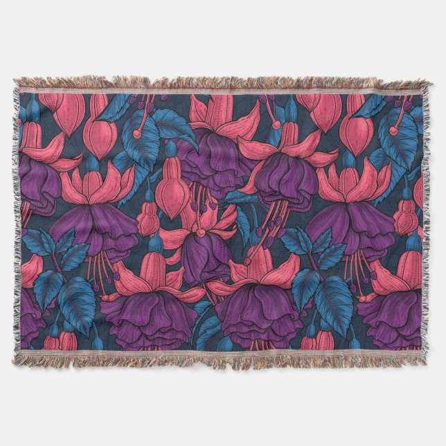 Fuchsia in blue and purple throw blanket (Front)
