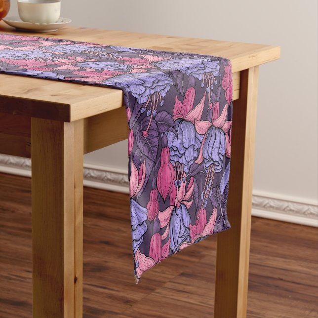 Fuchsia in pink and violet short table runner (In Situ)
