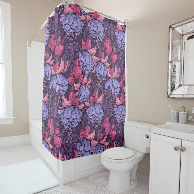 Fuchsia in pink and violet shower curtain (In Situ)
