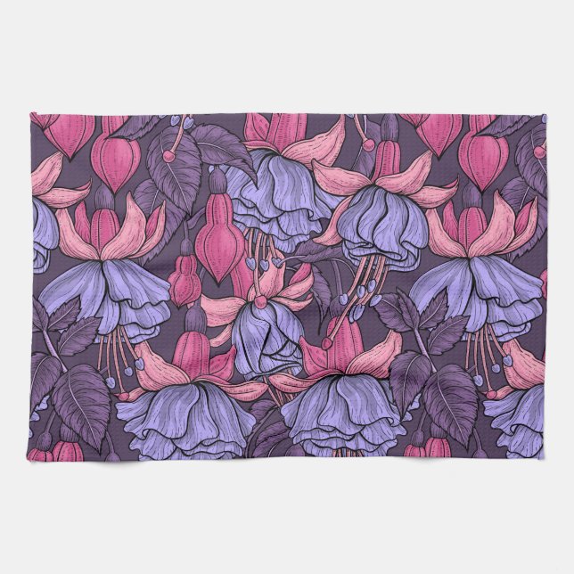 Fuchsia in pink and violet tea towel (Horizontal)