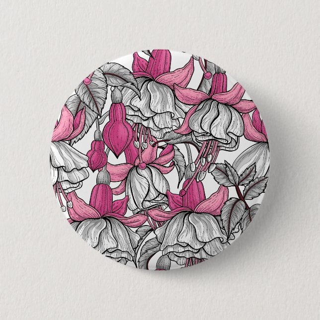 Fuchsia in white and pink 6 cm round badge (Front)