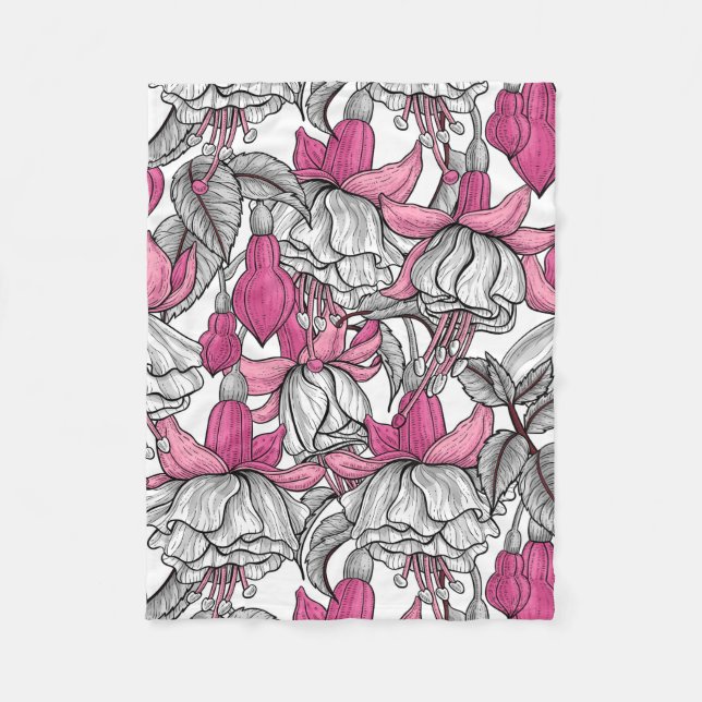 Fuchsia in white and pink fleece blanket (Front)