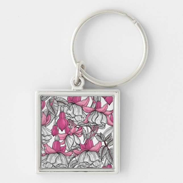 Fuchsia in white and pink key ring (Front)