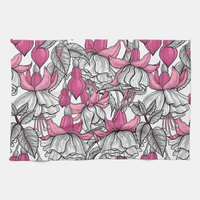 Fuchsia in white and pink tea towel (Horizontal)