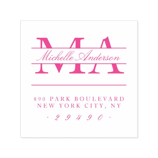 Fuchsia Initials & Name Calligraphy Return Address Self-inking Stamp (Design)