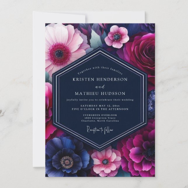 Fuchsia Jewel-Tone Bloom Wedding Invitation (Front)