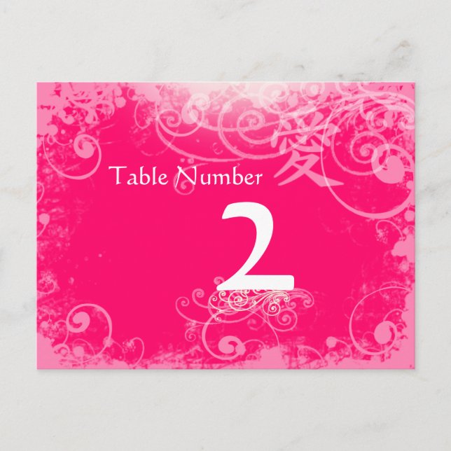 Fuchsia Kanji for Love Swirl Table Number Cards (Front)