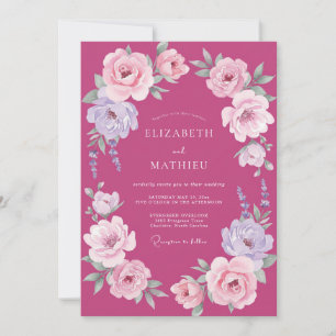 Fuchsia Lilac Ranunculus Eucalyptus Wedding Invitation