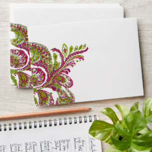 Fuchsia Lime Vintage Peacock Wedding Envelopes