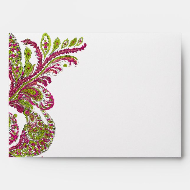 Fuchsia Lime Vintage Peacock Wedding RSVP Envelope (Front)
