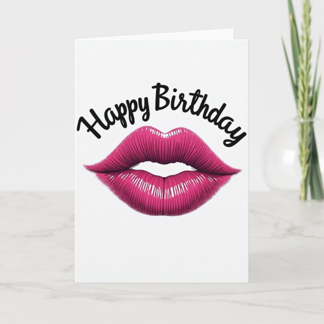 Fuchsia Lips Birthday Card (Front)