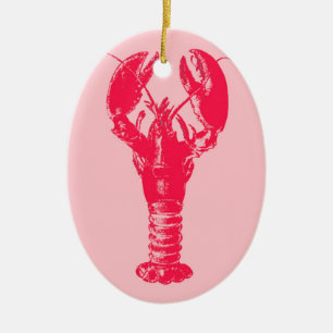 Fuchsia Lobster on Light Pink Ceramic Tree Decoration