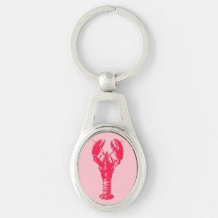 Fuchsia Lobster on Light Pink Key Ring