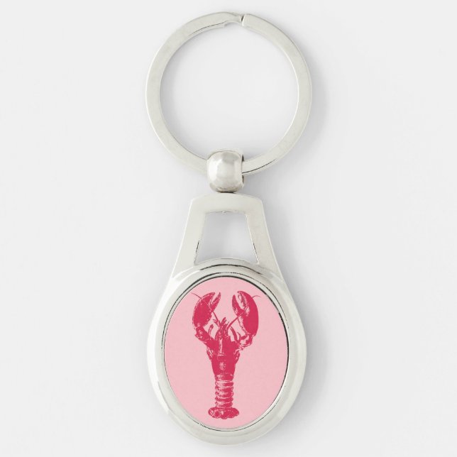 Fuchsia Lobster on Light Pink Key Ring (Front)