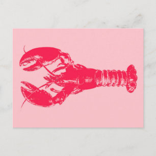Fuchsia Lobster on Light Pink Postcard